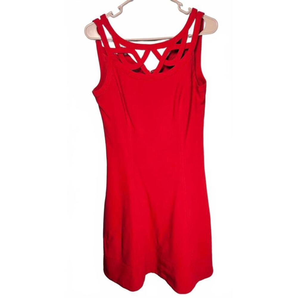 White House Black Market Women's Red Dress‎ with Unique Straps Size 6